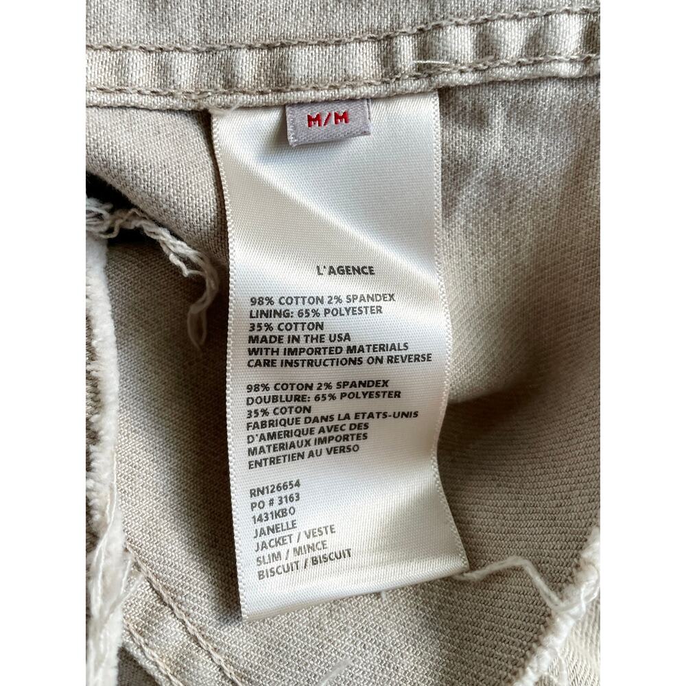 L’Agence Janelle Jean Jacket M Biscuit Cropped Denim Trucker Raw Hem - Picture 6 of 8